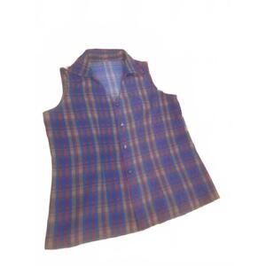 Vintage Plaid Button-Up Sleeveless Top for Women
